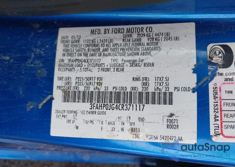 2012 Ford Fusion Sel z USA, uszkodzony, nr VIN 3FAHP0JG4CR371117